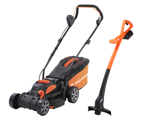 Yard Force 20V 5.0Ah 33cm Cordless Lawnmower and 25cm Grass Trimmer - CR20 Range - LM C33B & LT C25B